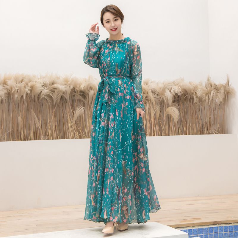 long sleeve chiffon maxi dress plus size