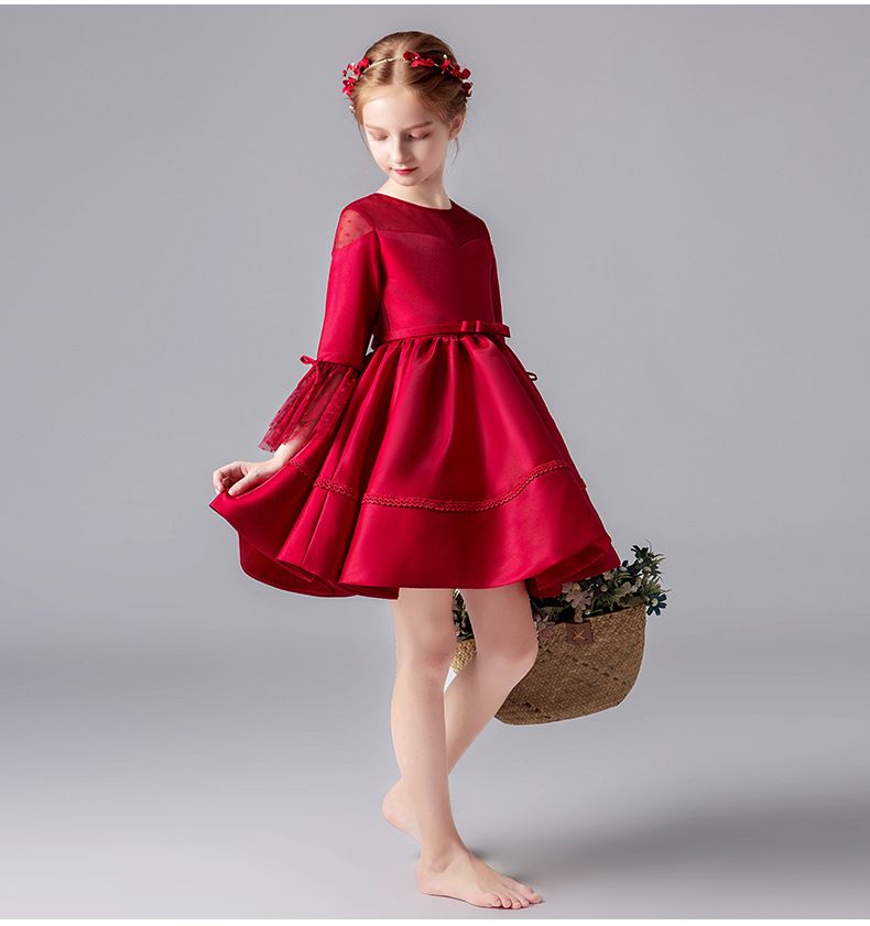 Nueva llegada caliente de vino rojo vestidos de niña para mangas vestido del desfile de encargo Nueva llegada caliente de vino rojo vestidos de niña para mangas vestido del desfile de encargo