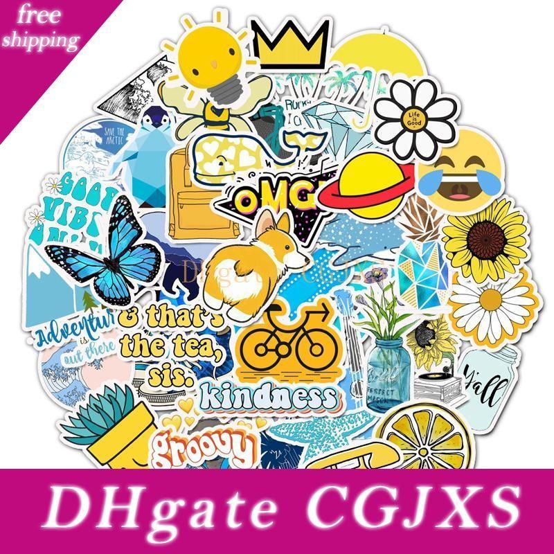 2020 Set Outdoors Sun Yellow Blue Aesthetic Sticker Pack Vinyl Waterproof Trendy Water Bottle Laptop Stickers Decal Graffiti Patches From Faone23 8 9 Dhgate Com