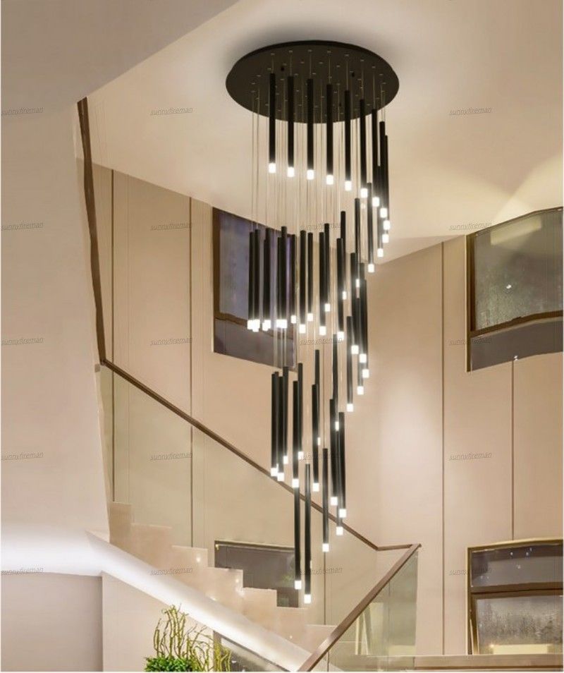 Bulk Modern Luxury Led Staircase Black Pendant Lamps Chandelier Indoor Installation Spiral Stairwell Light Hotel Lobby Iron Long Chandeliers Round Lighting From Sunnyfireman 457 42 Dhgate Com Bulk Modern Luxury Led Staircase, How To Install Chandelier In Stairwell