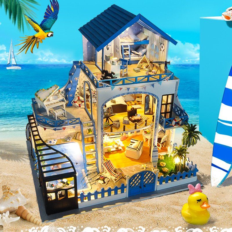 Sylvanian Families House DIY Hut Blue Love Sea Handmade Creative