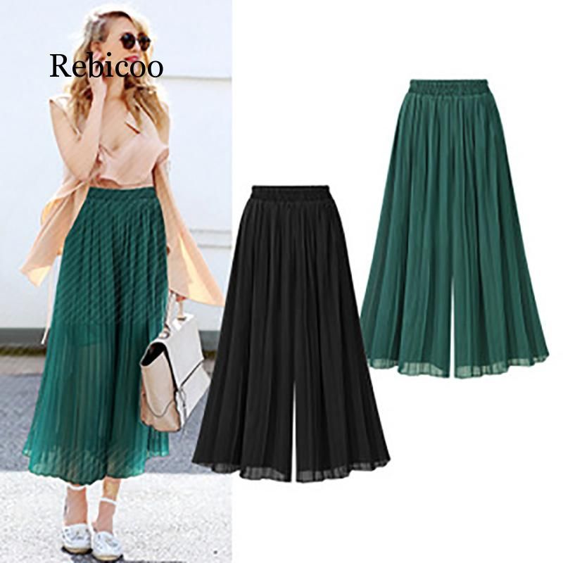 Compra Tallas Grandes Pantalones De Gasa Mujer Pantalón Plisado Pantalón  Plano Pantalón De Pierna De Longitud De Tobillo Pantalones De Piernas  Anchas Cintura Alta Faldas Casuales Pantalones Barato | Entrega Rápida Y