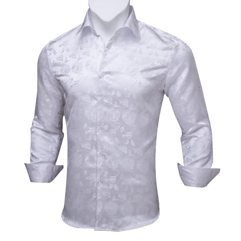 #White Camisas florales de manga larga de Otoño para hombres camisa 