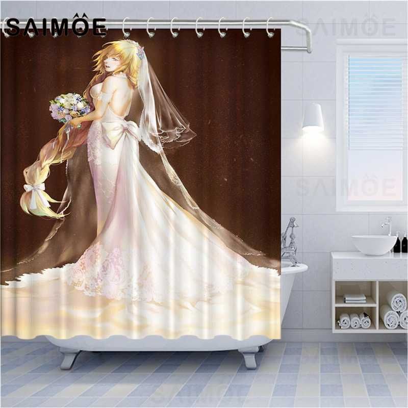 21 Atomax Anime Shower Curtains White Dress Yellow Hair Girl Fate Stay Night Theme Home Decor Bathroom Shower Curtain Waterproof From Highqualit02 103 87 Dhgate Com