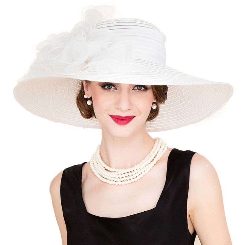 White Elegant Women Church Hats 