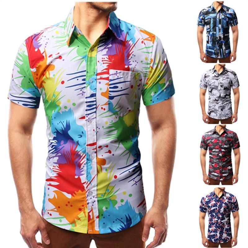 Mens Casual Shirts Mens Colorful Splatter Paint Pattern Print Shirt