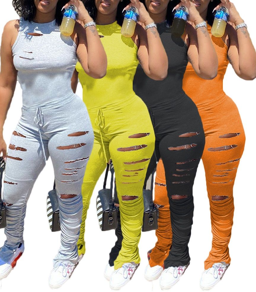 Women Ripped Sexy Jumpsuits Sleeveless 