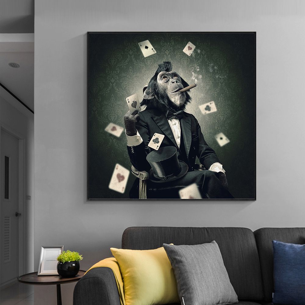 2020 Smoking And Playing Card Monkey Wall Art Canvas Paintings Abstract Wall Art Picture For Living Room Home Decor No Frame From Mansheng 1 21 Dhgate Com