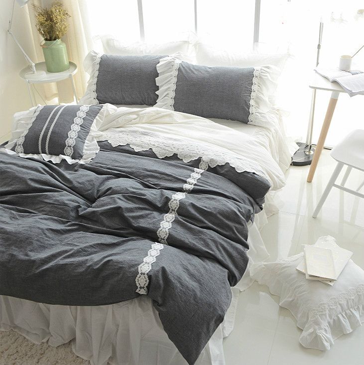 Korean Princess Luxury Bedding Sets, Solid Duvet Cover Sets