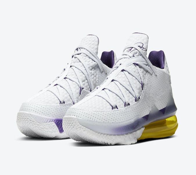 purple and yellow basketball shoes