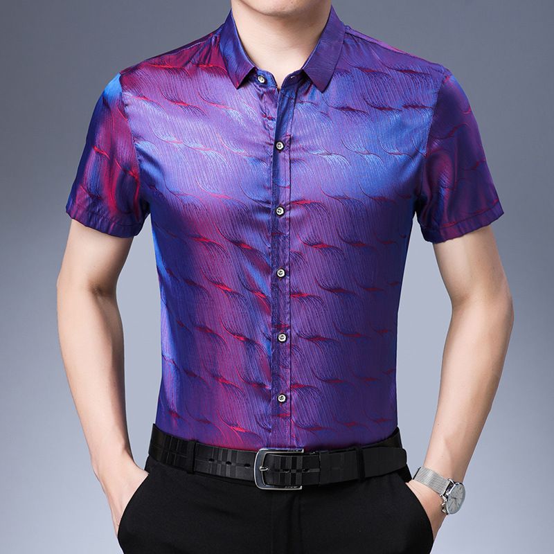 Discount Mens Casual Shirts Summer Mens Fashion 2021 Silk Blouse Satin ...