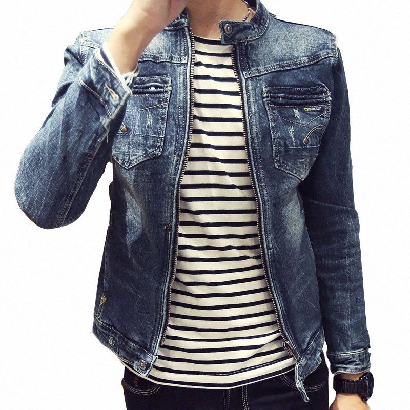 stand collar denim jacket