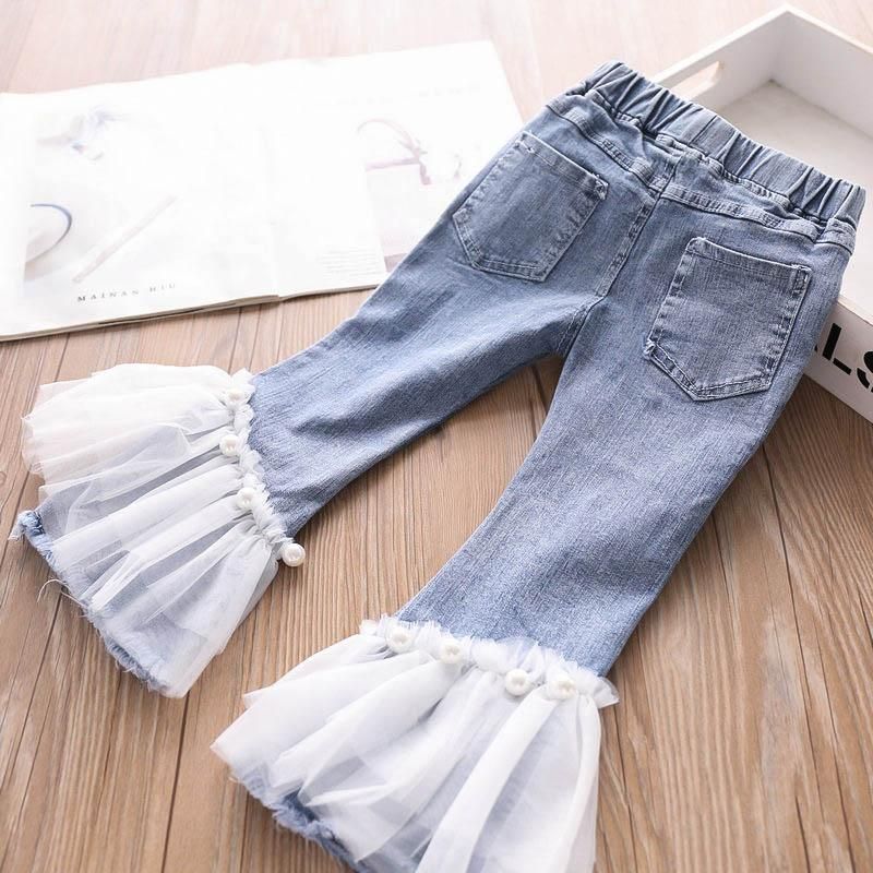 Compra Cordón De La Perla De La Moda Los Pantalones Vaqueros De Las  Muchachas Niños De Los Pantalones Vaqueros De Mezclilla Suave Niñas  Pantalones Niños Pantalones Tejanos Elásticos Pantalones Acampanados Ropa De