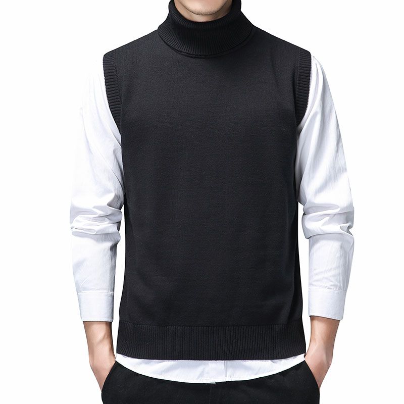 cotton blend knit turtleneck vest