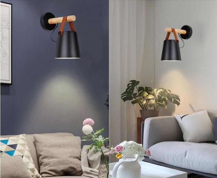 negro al lado Moderno Negro y luces LED blanco Nórdico de dormitorio de madera Lámparas de pared 