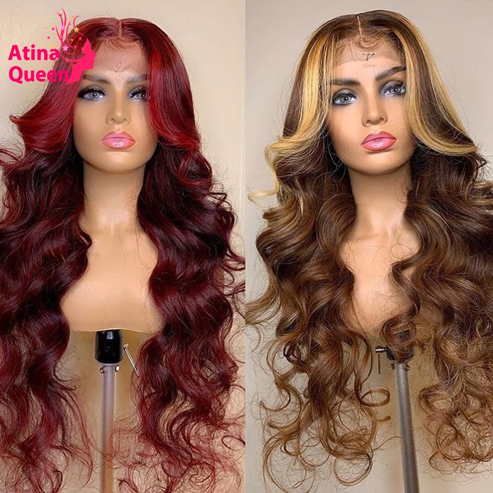 13x6 Colored Human Hair Wigs 99J Burgundy Lace Front Wig Highlight Honey  Blonde Wig Remy Preplucked Natural Hair Wigs For Women
