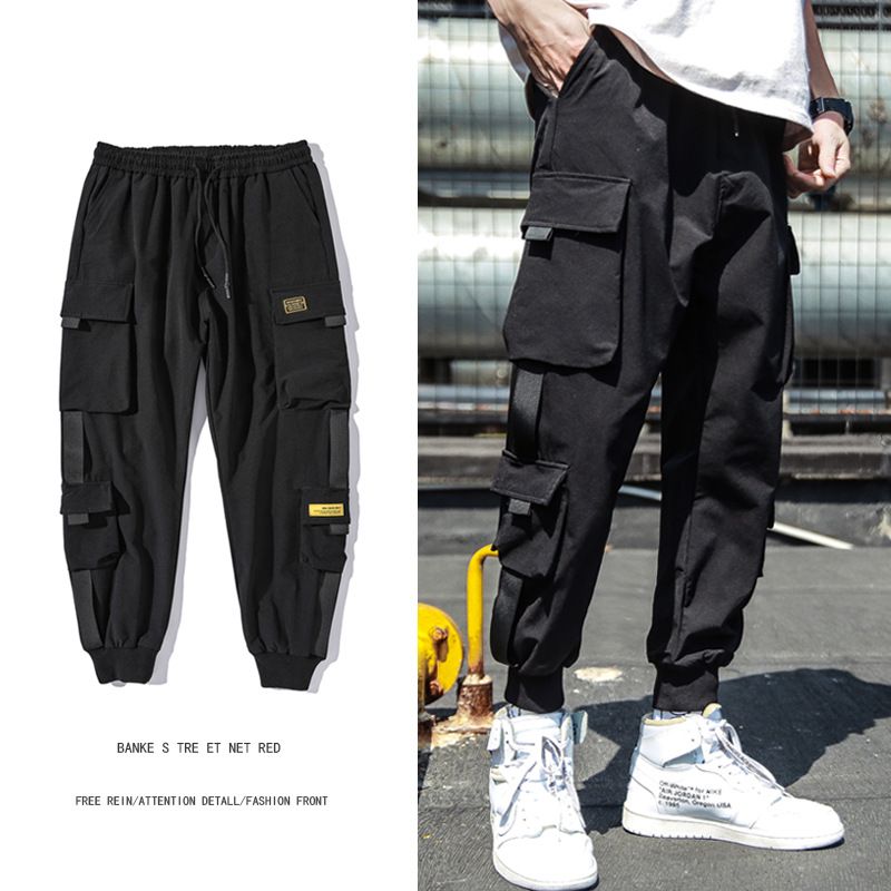 2020 Mens Spring Hip Hop Joggers Black Harem Cargo Pants Multi Pocket ...