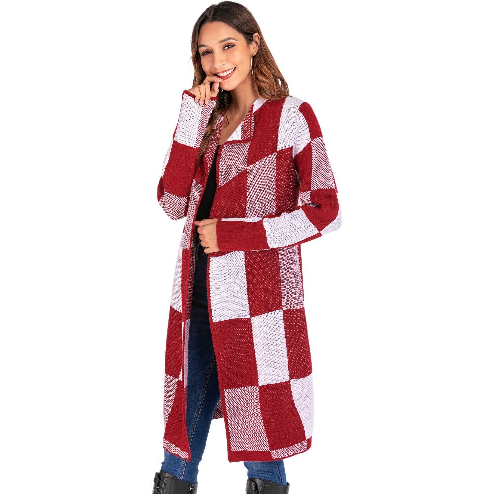 long plaid cardigan sweater