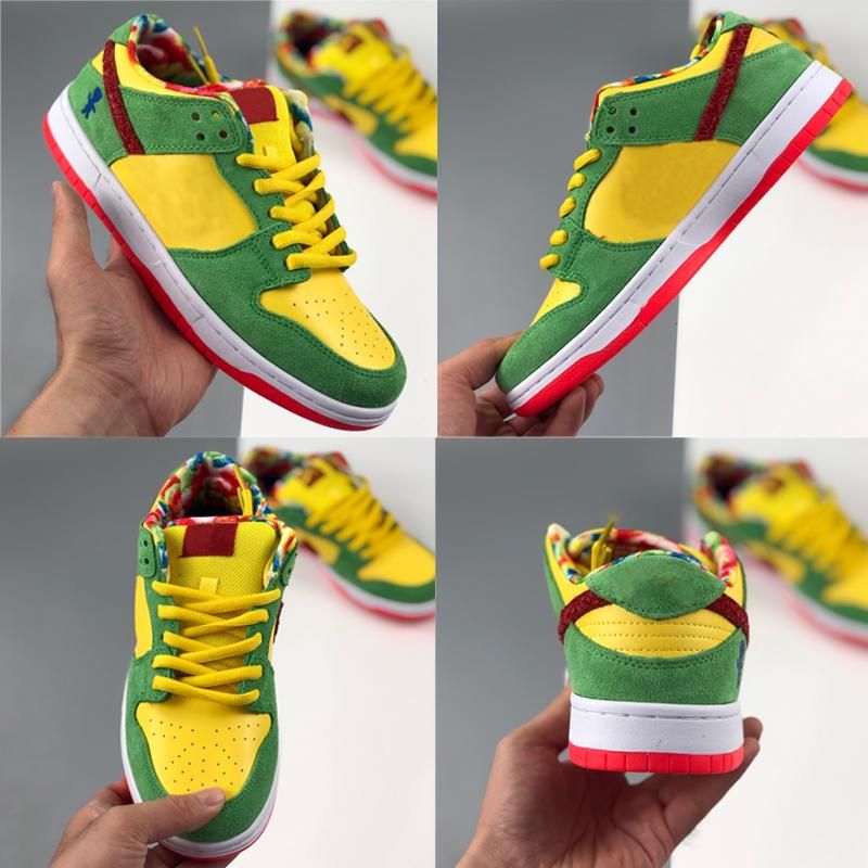 fluorescent yellow running shoes