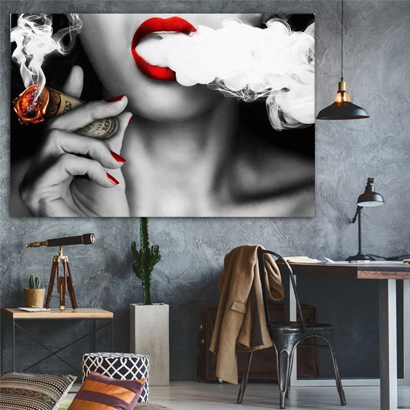 2020 Sexy Girl Smoking A Cigar Posters And Prints Red Lips Wall Art Canvas Prints Modern Pop Art Paintings For Home Wall Decoration From Mansheng 1 21 Dhgate Com