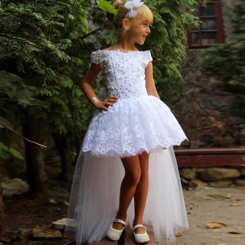 white high low flower girl dress
