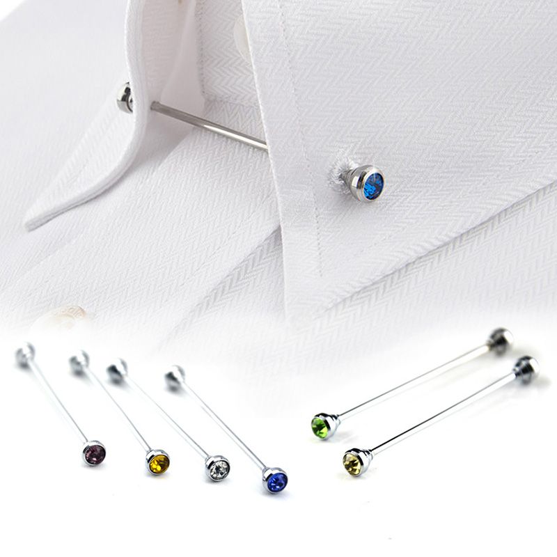 HONEY BEAR Mens Shirt Collar Bar Pin Clips Clasp Set Business Gift 65mm 