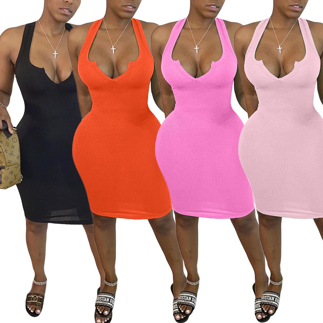 S XXL Women Designer Dresses Sexy Deep V Womes Vest Dress Ladies Casual