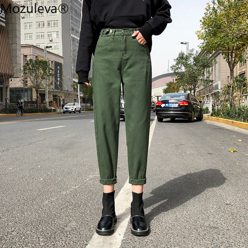 Acquistare 2020 Pantaloni A Vita Alta Slouchy New Spring Vintage Green  Cotton Mamma Jeans Denim Pantaloni Harem Le Donne Autunno Casual Ripped  Femme CX200721 Economico | Consegna Veloce E Qualità | It.Dhgate