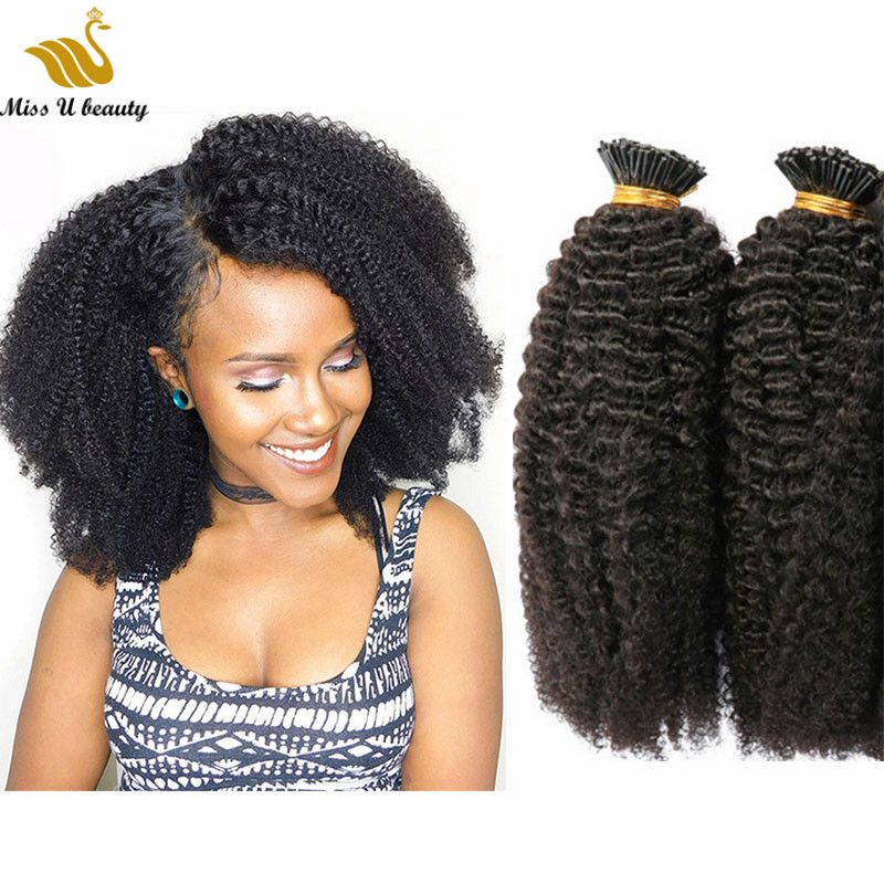 Afro American Curly 4b Pre-bonded I tip Human Hair Extensions Fluffy  Fashionable Style /