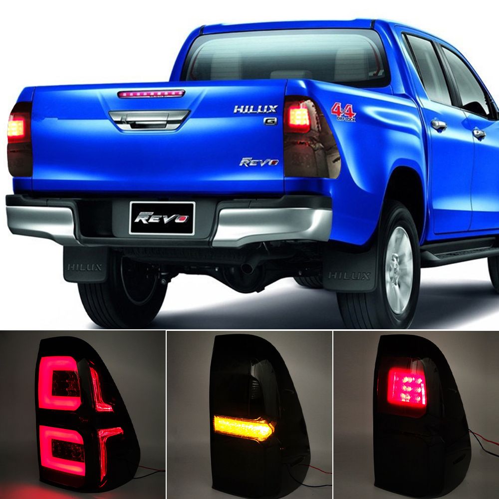 Pair LED Dynamic Smoke Black Rear Tail Light Lamp For Toyota Hilux MK8 2015-2020 