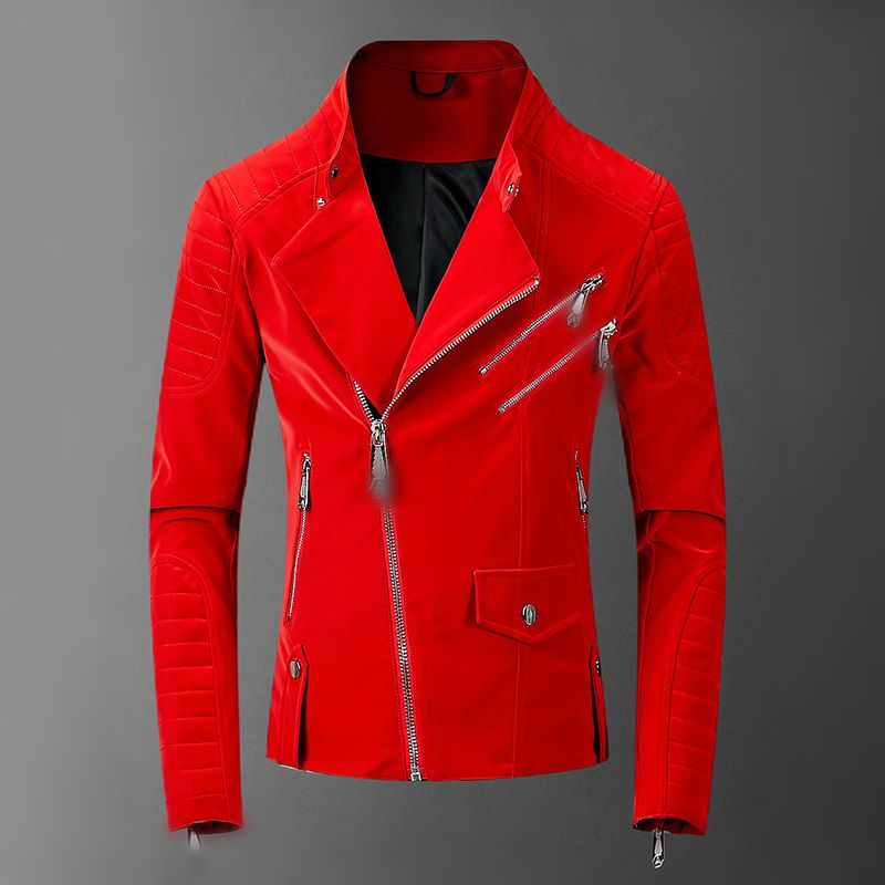 Red Luxury Slide Zipper Leather Jacket Black 2020 Mens Zipper Faux ...