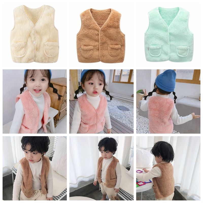 Kids Waistcoat Fur Infant Baby Vest Jacket Solid Toddler Warm Outfits