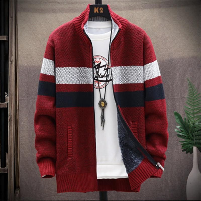 Man Colorblock Cardigan Coats Jackets Fashion Trend Pocket Zipper Stand ...