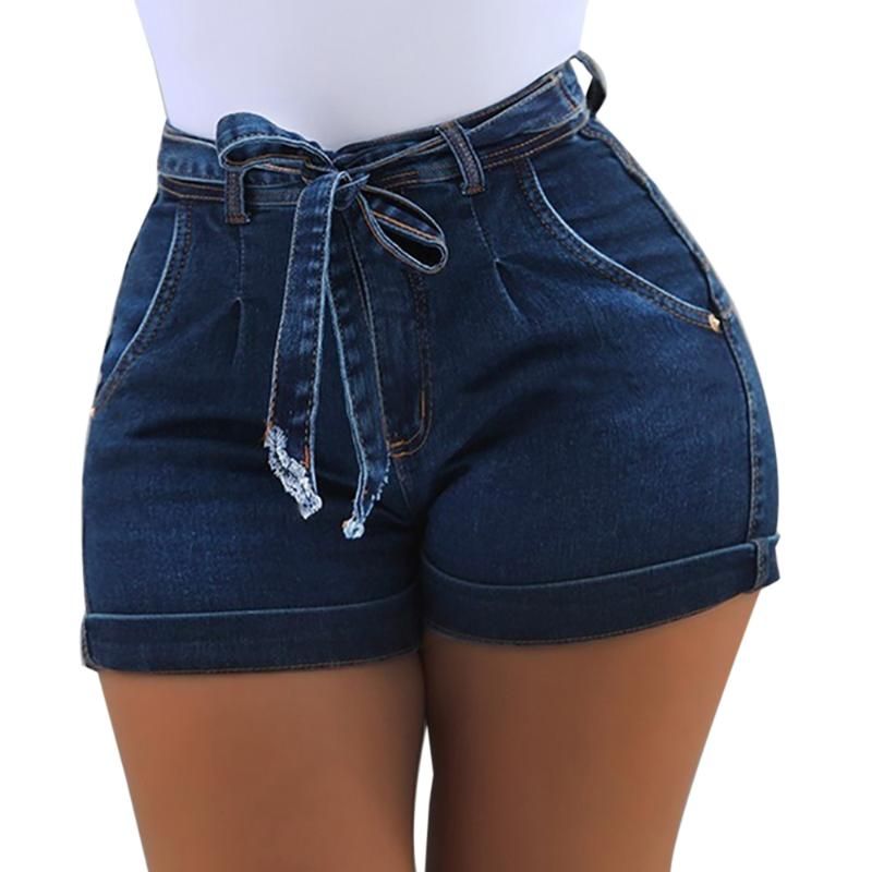 Pantalones cortos para mujer cortos de cintura alta Señoras de verano Denim mujeres