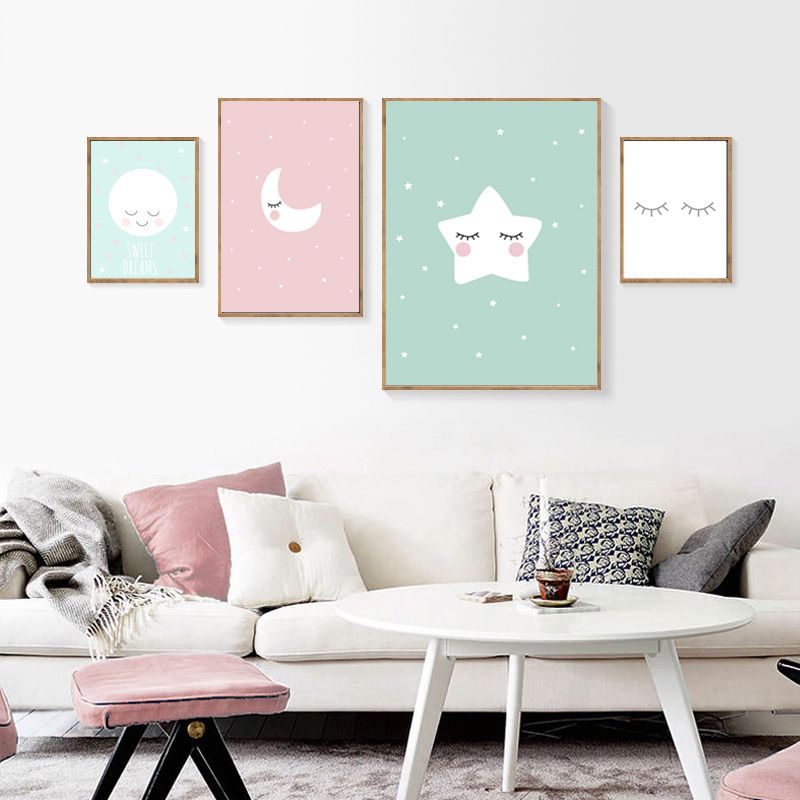 2020 Cartoon Moon Stars Canvas Painting Baby Nursery Wall Art Nordic Posters And Prints Girls Room Wall Prints Kids Room Decor From Haloqueen 5 61 Dhgate Com