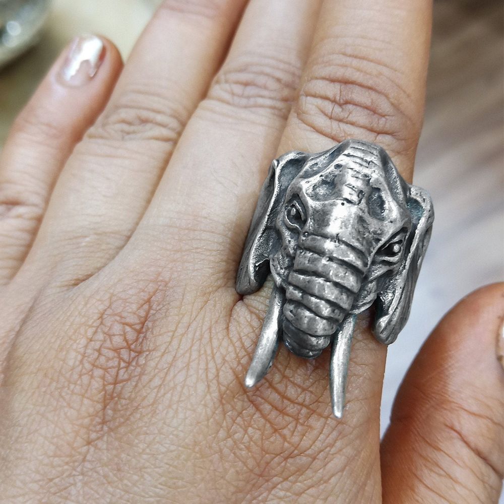 Elephant Head 316L Stainless Steel Animal Ring Men Fashion Biker Rings