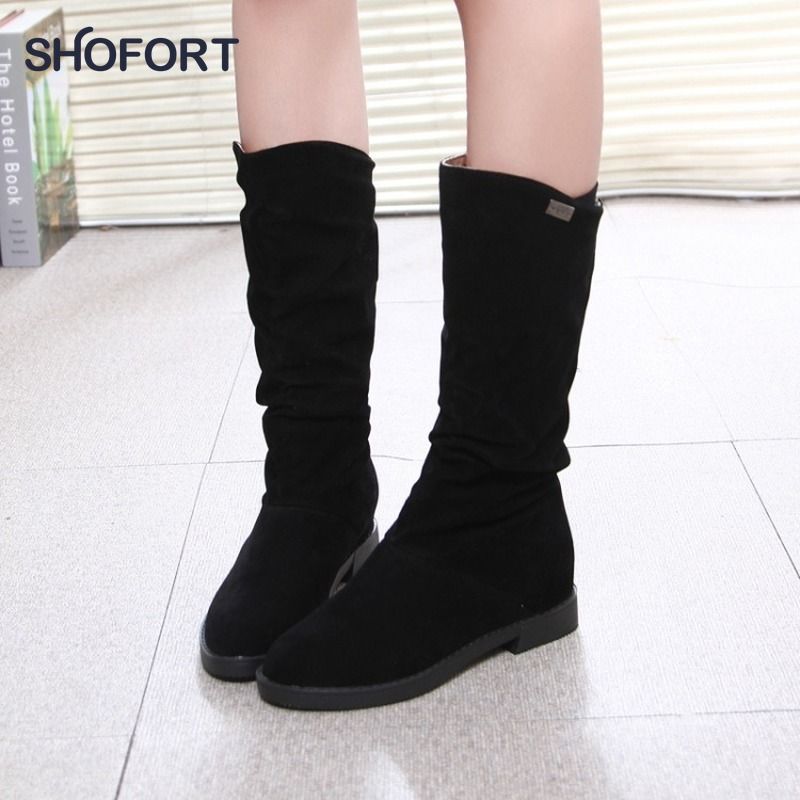 suede mid calf boots flat