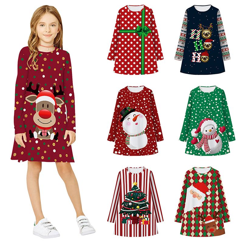 para Niñas Navidad Muñeco nieve Vestido de impresión 3D Navidad Navidad Santa