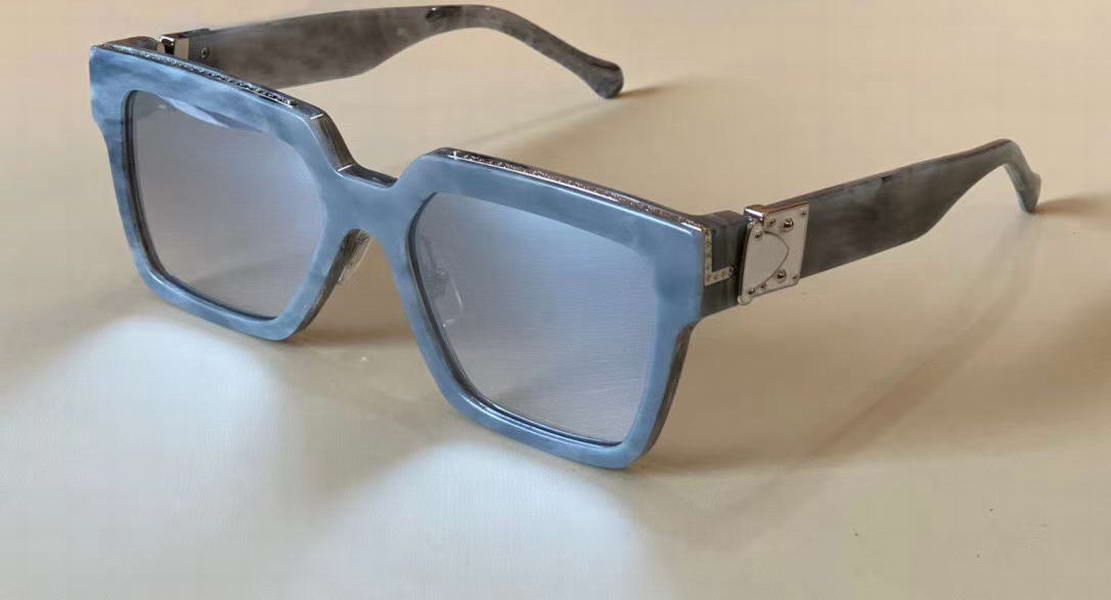 Grey Marble Square Blue Sunglasses With Silver Grey Lens 56mm
