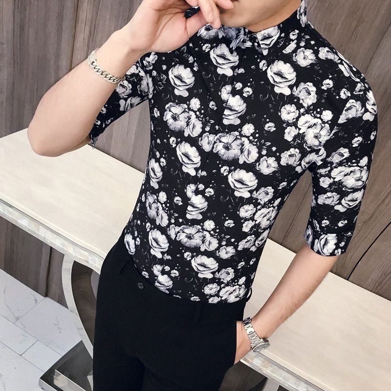 White Floral Printing Shirt Slim Fit 