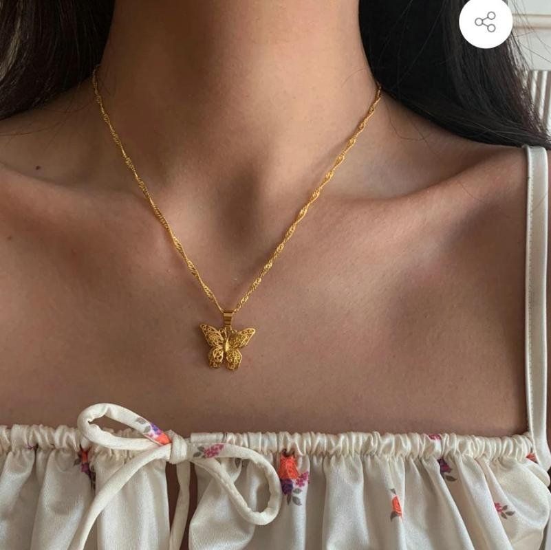 Download 2021 3 Layered Butterfly Necklace 24k Yellow Gold Filled Brass Butterfly Pendant Necklace Flat Snake Chain Chunky Link Chain Choker Zxfz From Qianeyes 19 3 Dhgate Com