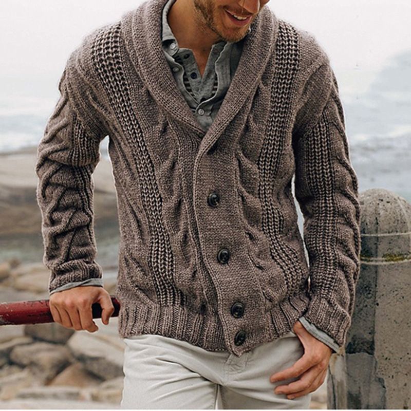Suéteres de Hombre Punto Cardigan Sweater Hombres Solo Botón Button Pantalón para