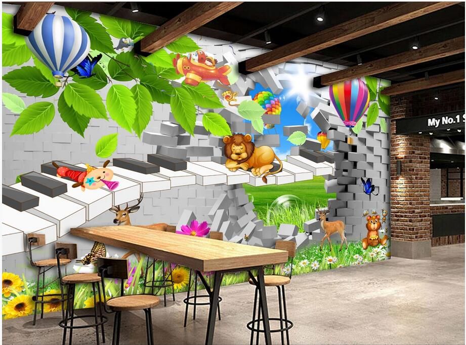 3d room wall paper custom photo non-woven mural 3D music notes cartoon children  room kids