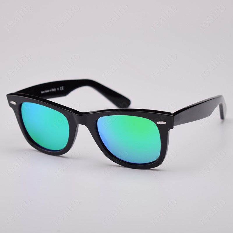 black frame-blue mirror lenses