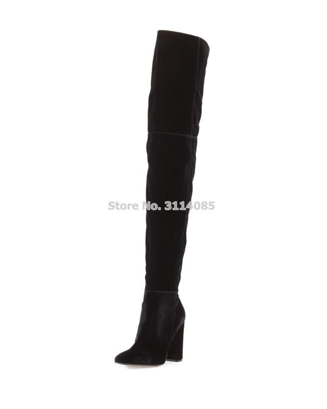 black velvet thigh high boots