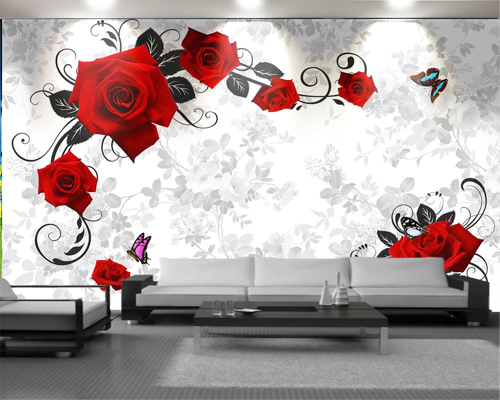 3d Bedroom Wallpaper Romantic Floral 3d Wallpaper Red Delicate Roses 3d  Wall Paper for Living Room