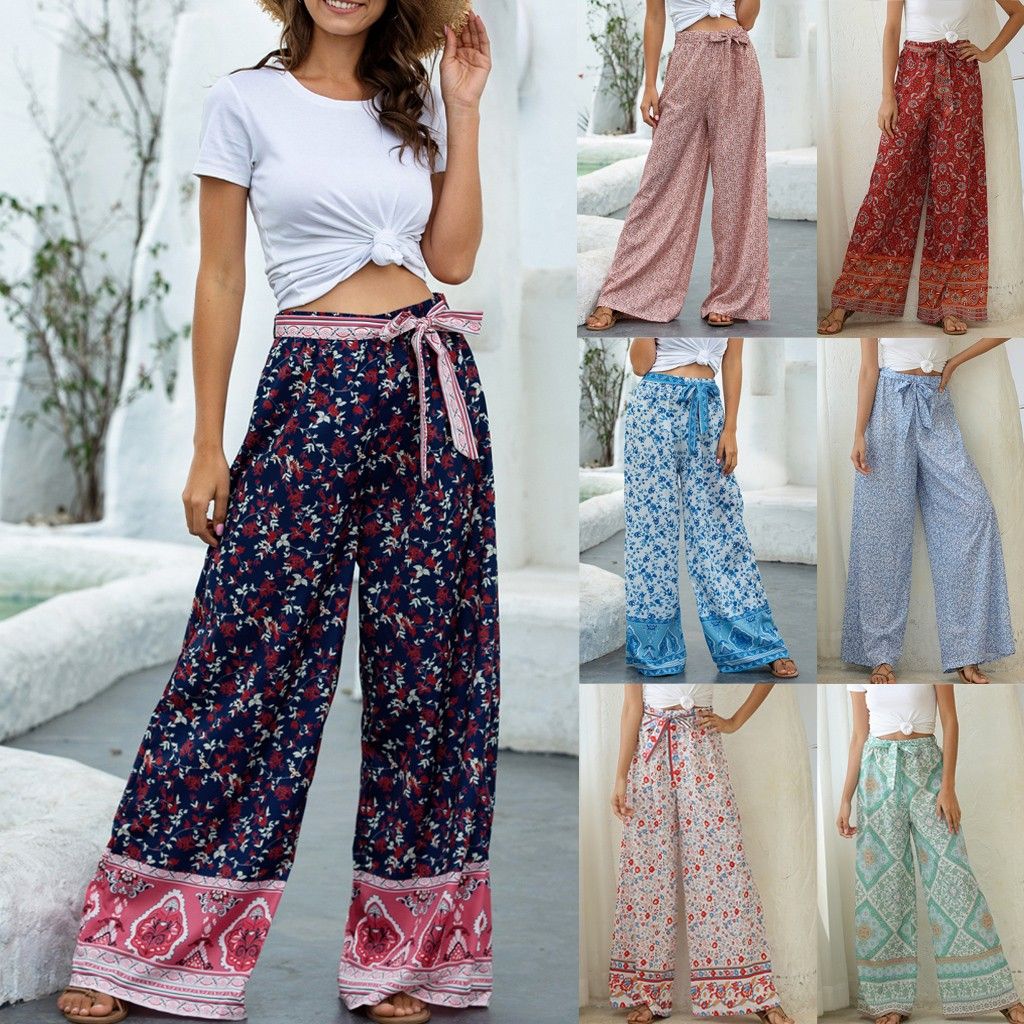 Compra 2020 Mujeres Del Verano Palazzo Impresión Floral Elástico De Cintura  Alta Fajas Largo De Pierna Ancha Pantalones Flojos Culottes Pantalones Maxi  Plus Size Barato | Entrega Rápida Y Calidad | Es.Dhgate
