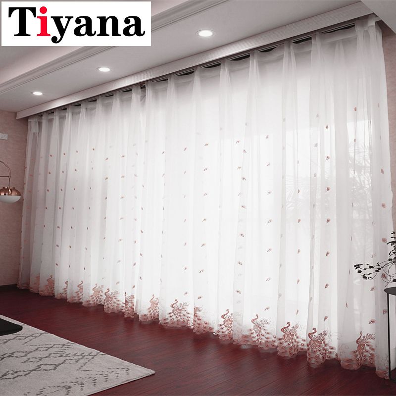 compre bordados pink peacock diseno cortinas blancas de tul para la sala cortinas transparentes para el dormitorio cortinas ventana y200421 m81x a