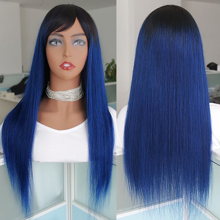 Blue Ombre Lace Front Wigs For Black Women Full Machine Made Brazilian