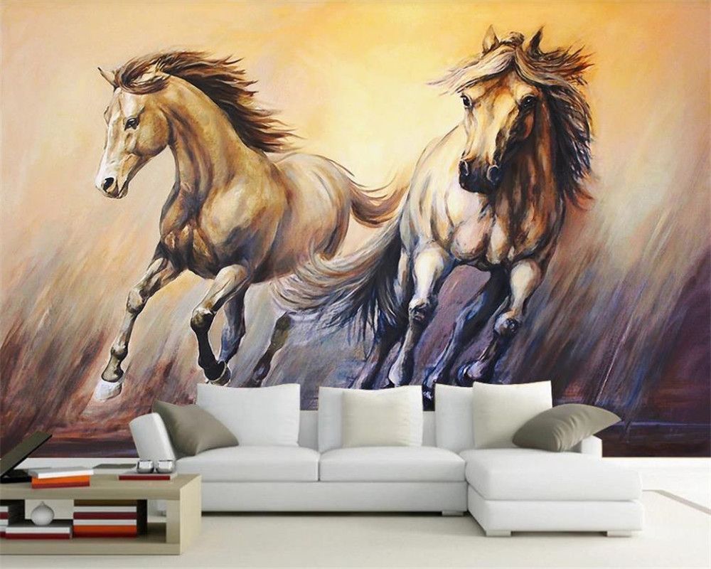 3d Animal Wallpaper European-style Retro Galloping Horse European and  American Hand-painted Oil Painting Wallcovering